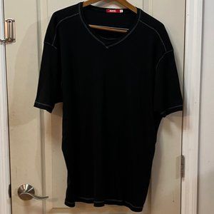 Agave Men's XL 100% Cotton S/S V-Neck T Shirt Black with white stitching